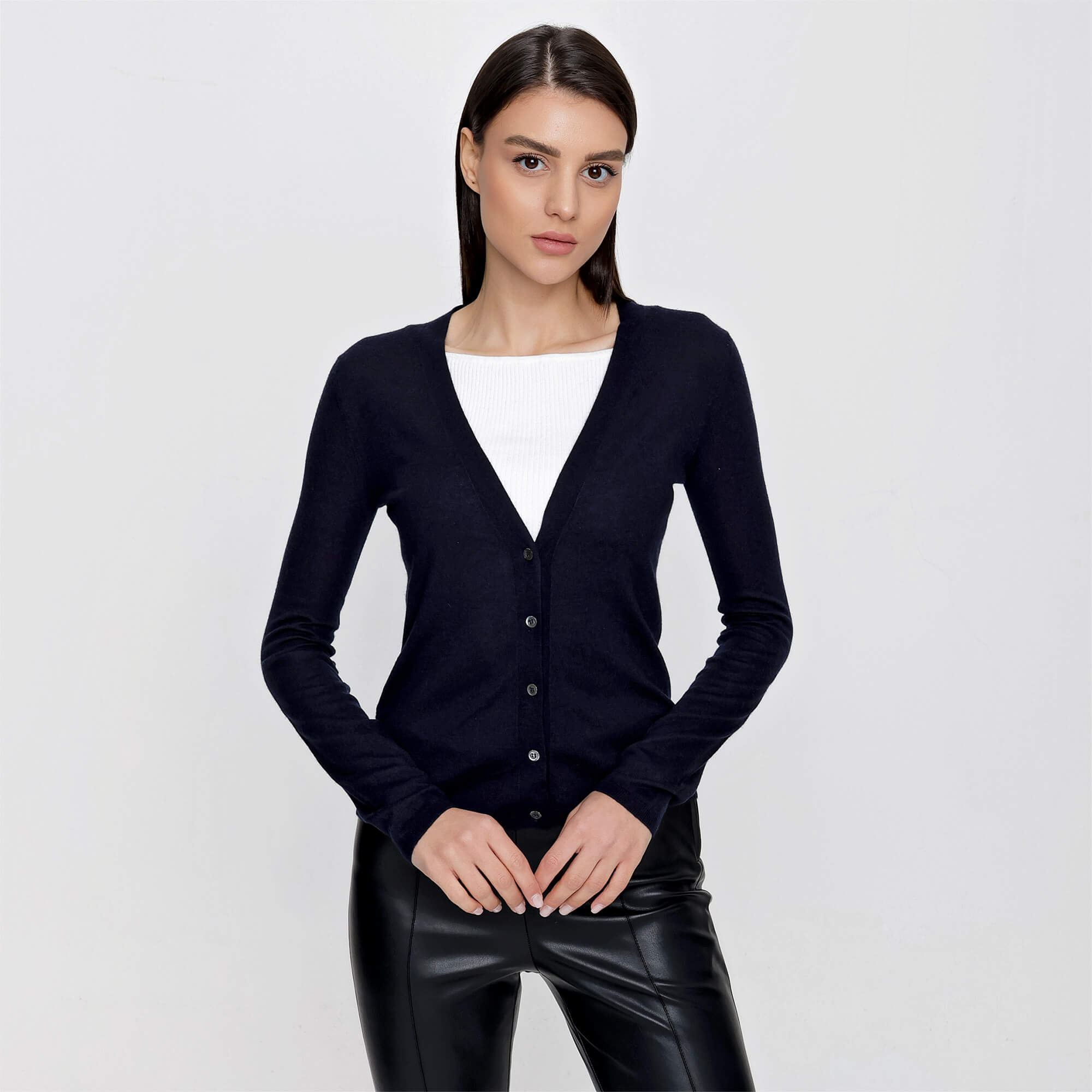 Miu Miu - Navy Blue V Neck Cardigan 